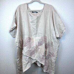 Bluefish Linen Kaftan Lagenlook Coastal Top Relaxed Women 22 Loose Fit Blue Fish